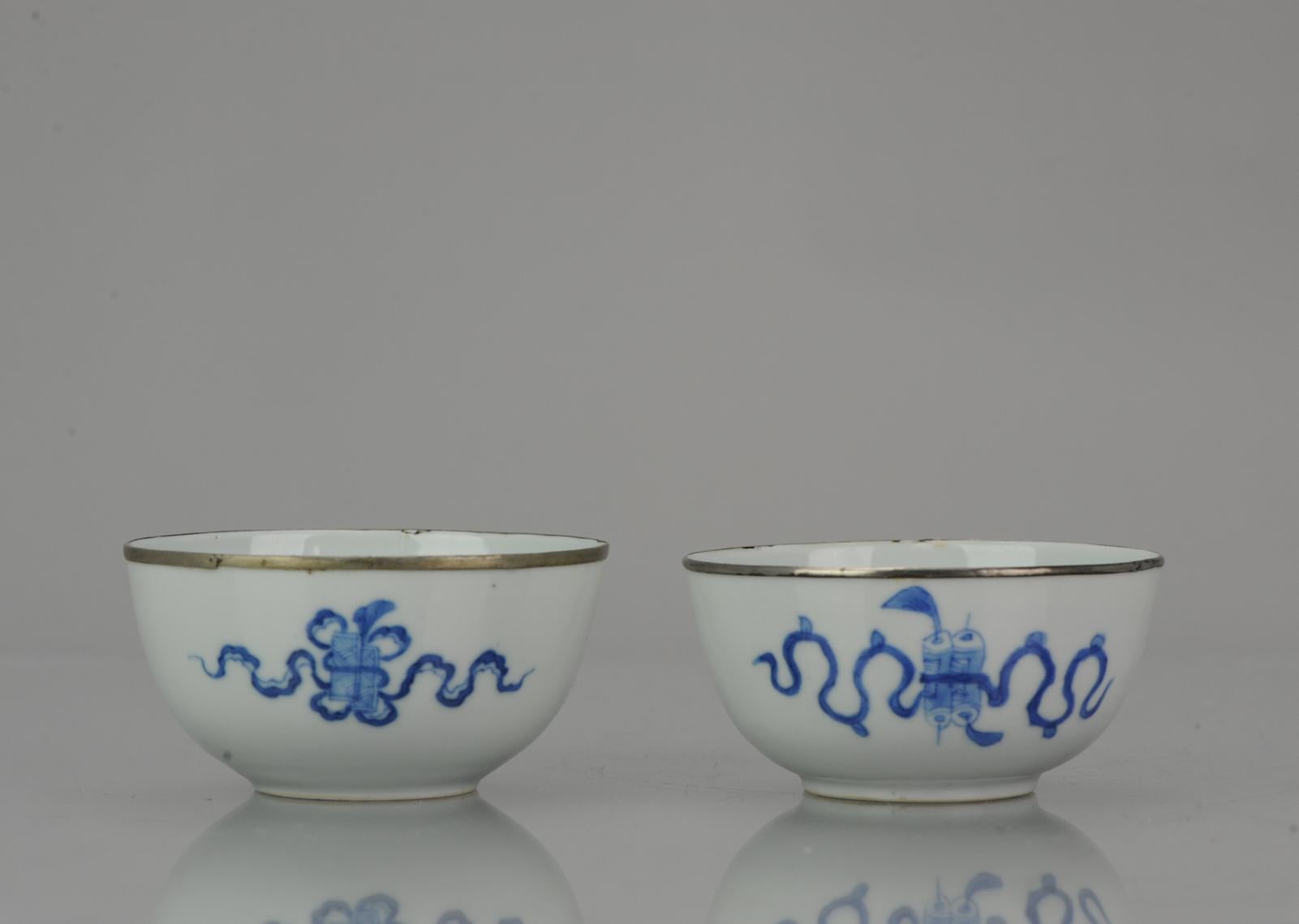 Pair Antique Chinese 19th Century Bleu de Hue Fenghuang Bowls Vietnamese Market 3