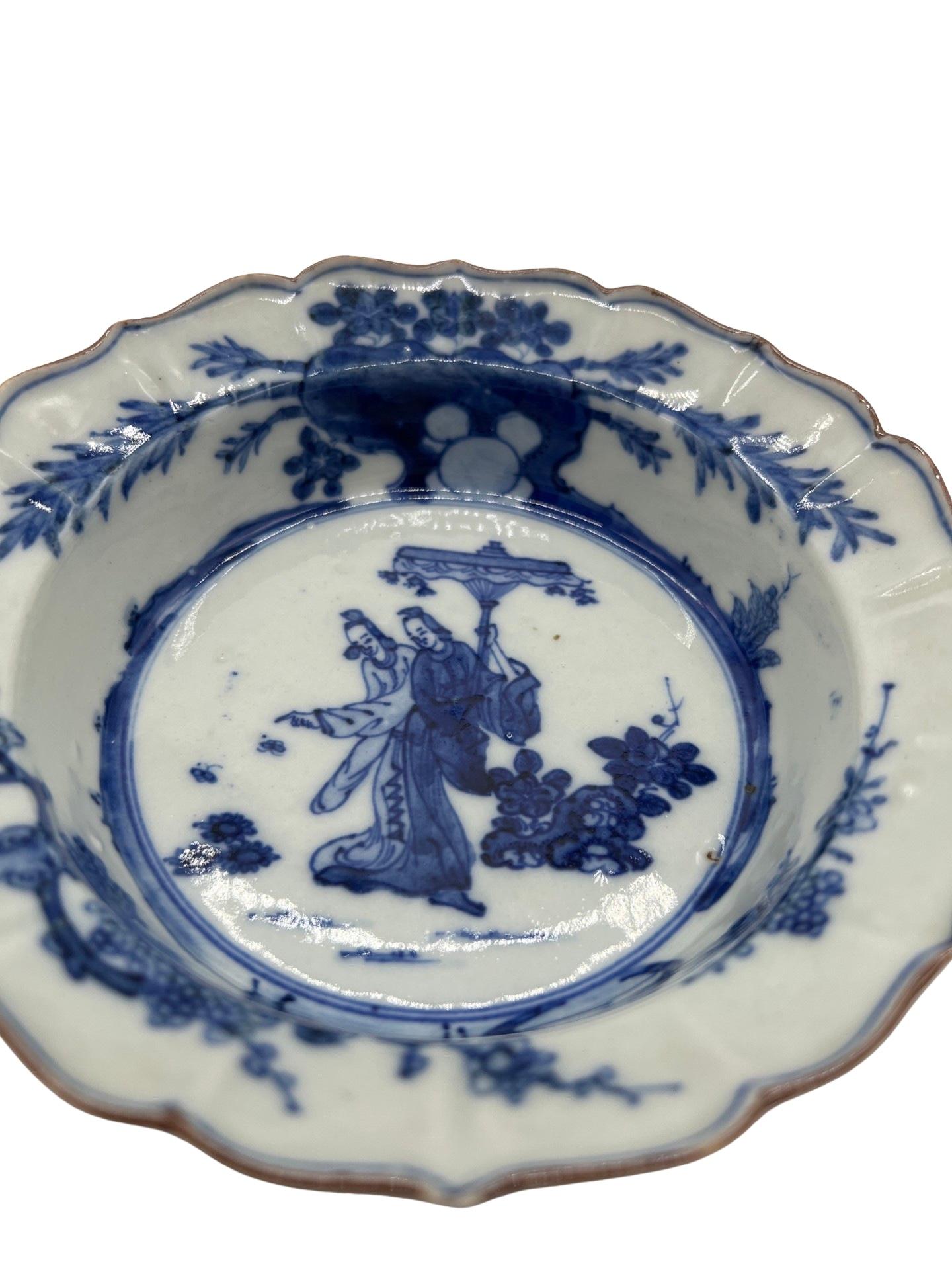 20th Century Pair, Antique Chinese Blue & White Porcelain Figural Cabinet Plates For Sale