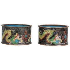 Paar antike chinesische Bronze-Emaille-Serviergeschirr-Ring mit Drachen, ungewöhnlich, um 1900