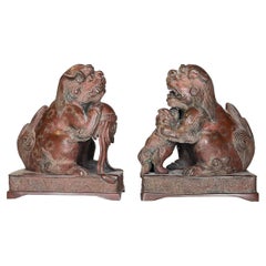 Pair Antique Chinese Bronze Fu Dog Bookends
