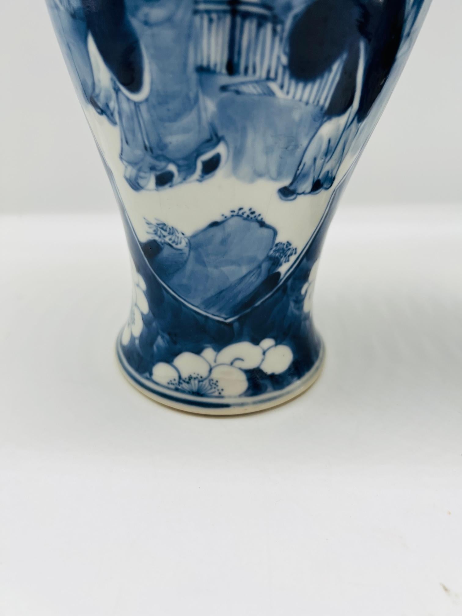 19th Century Pair, Antique Chinese Export Blue and White Figural Vases