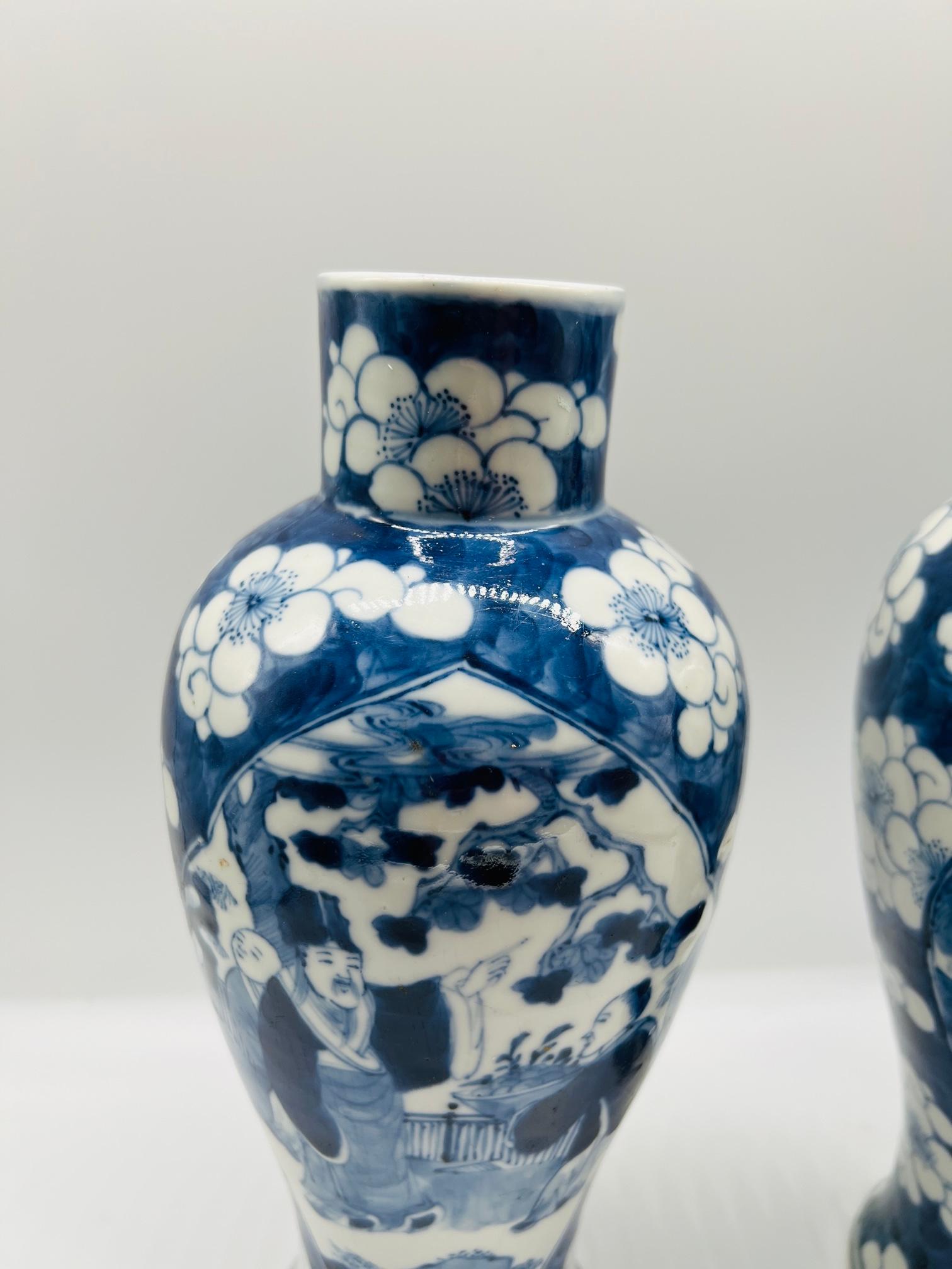 Porcelain Pair, Antique Chinese Export Blue and White Figural Vases