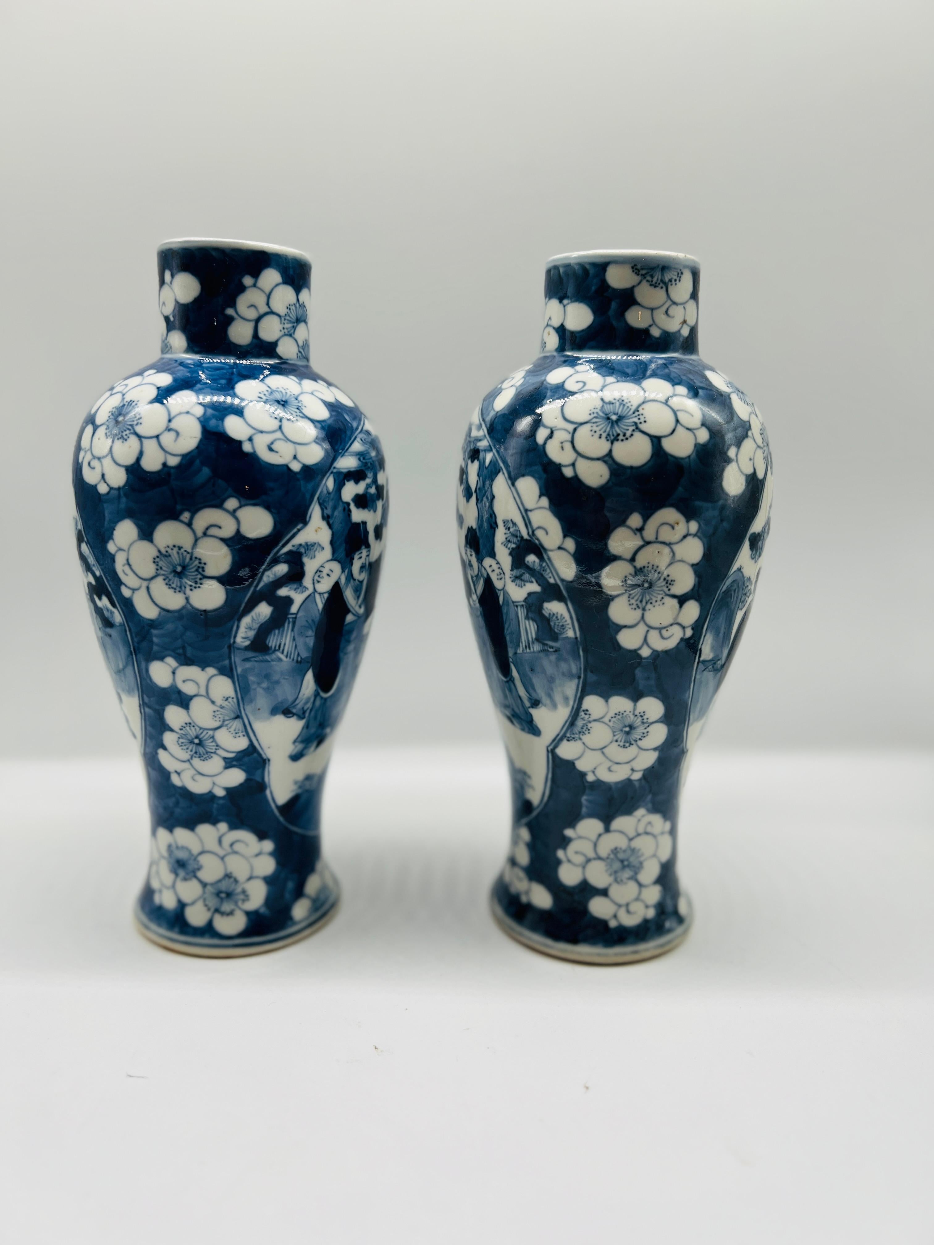 Pair, Antique Chinese Export Blue and White Figural Vases 1