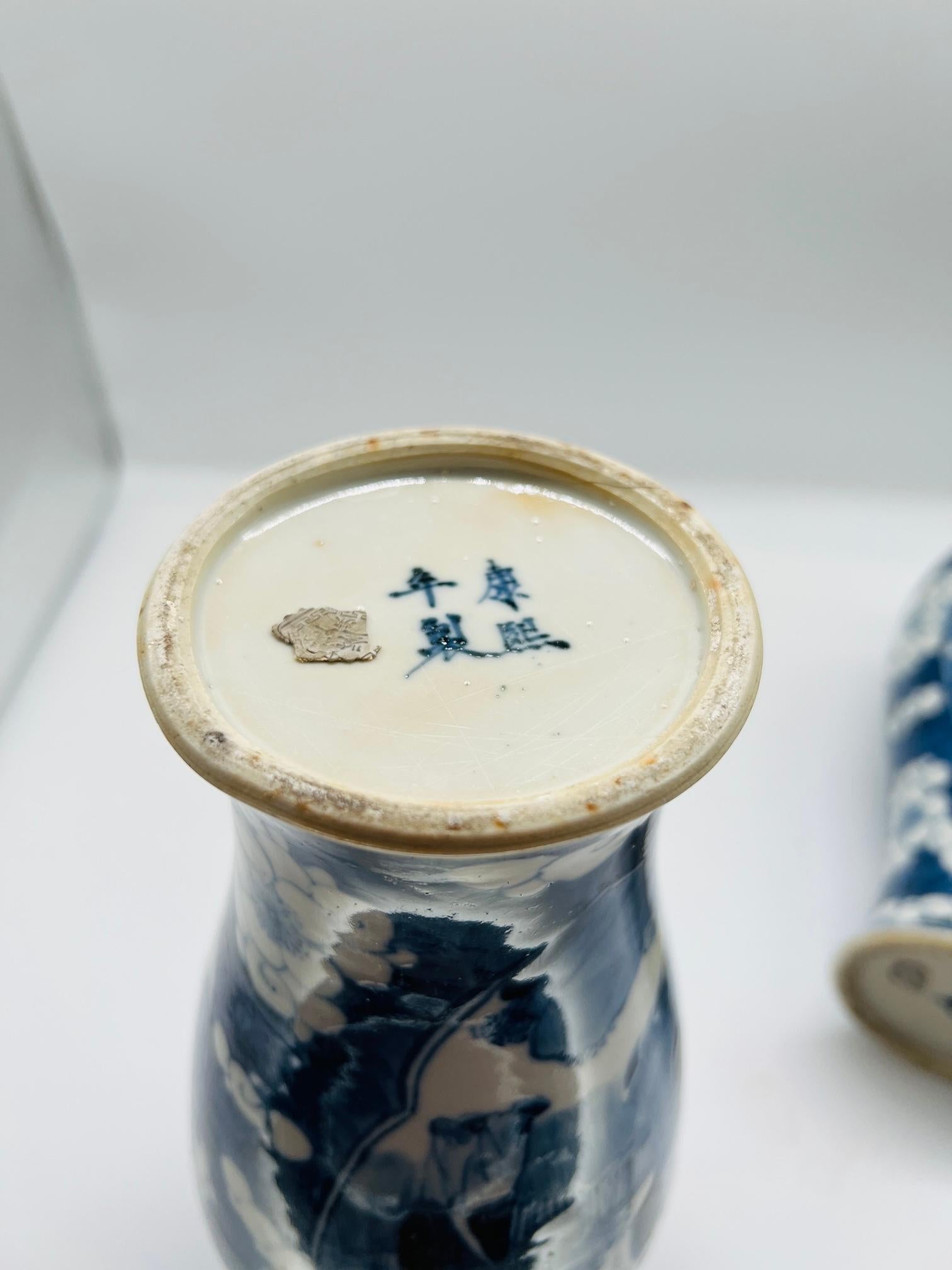 Pair, Antique Chinese Export Blue and White Figural Vases 2