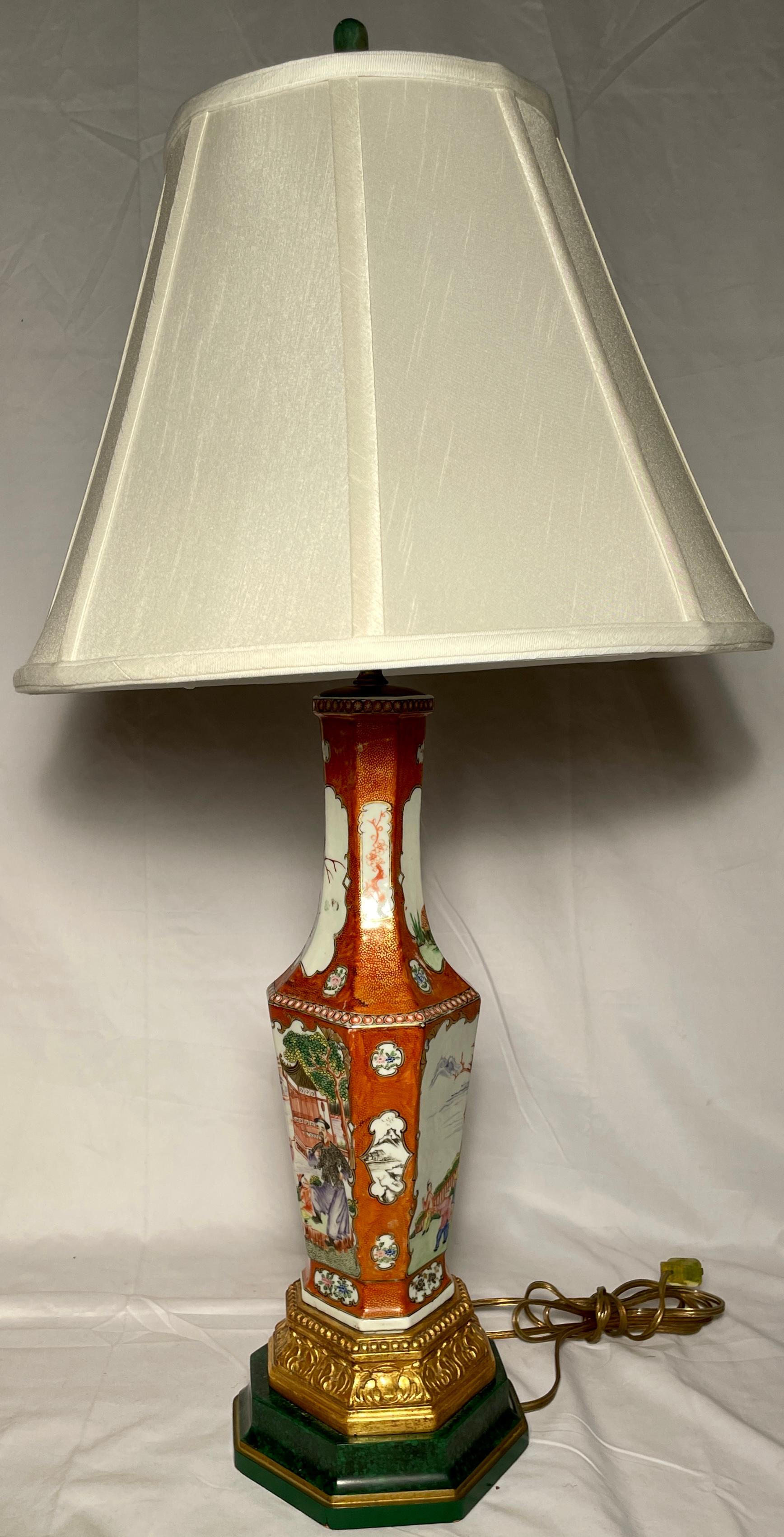 Pair Antique Chinese Export Rust Colored Porcelain Urns Made Into Lamps In Good Condition For Sale In New Orleans, LA