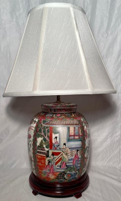 Pair Antique Chinese Famille Rose Porcelain Lamps, circa 1900-1920