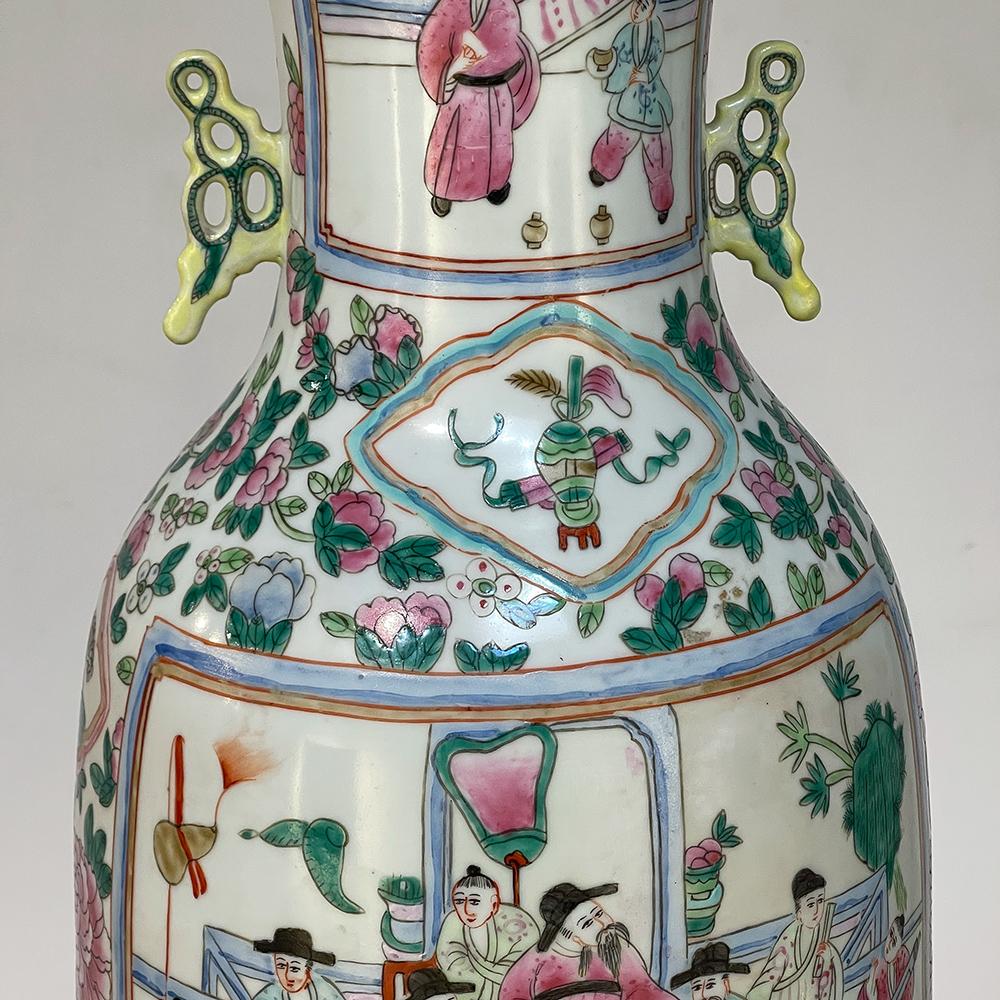 Pair Antique Chinese HandPainted Vases For Sale at 1stDibs