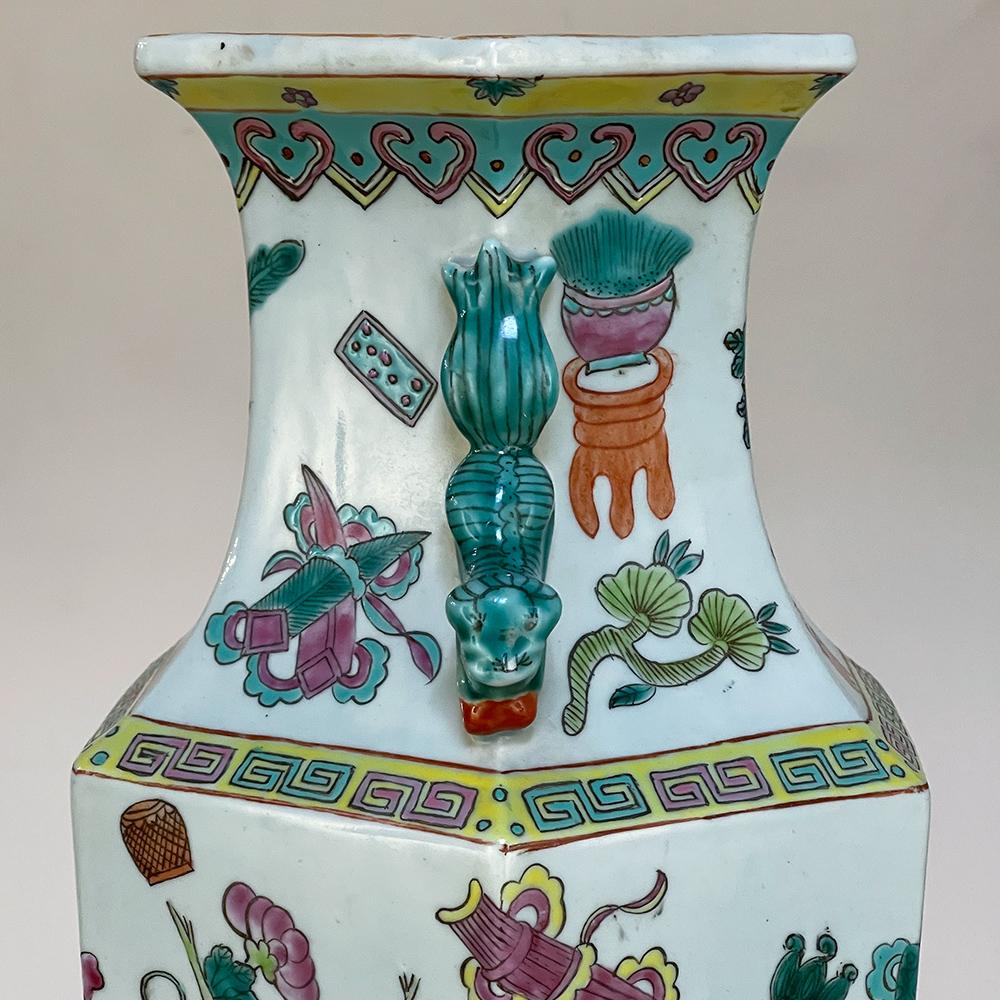 Pair Antique Chinese Hand-Painted Vases For Sale 6