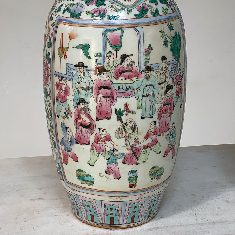 Pair Antique Chinese HandPainted Vases For Sale at 1stDibs