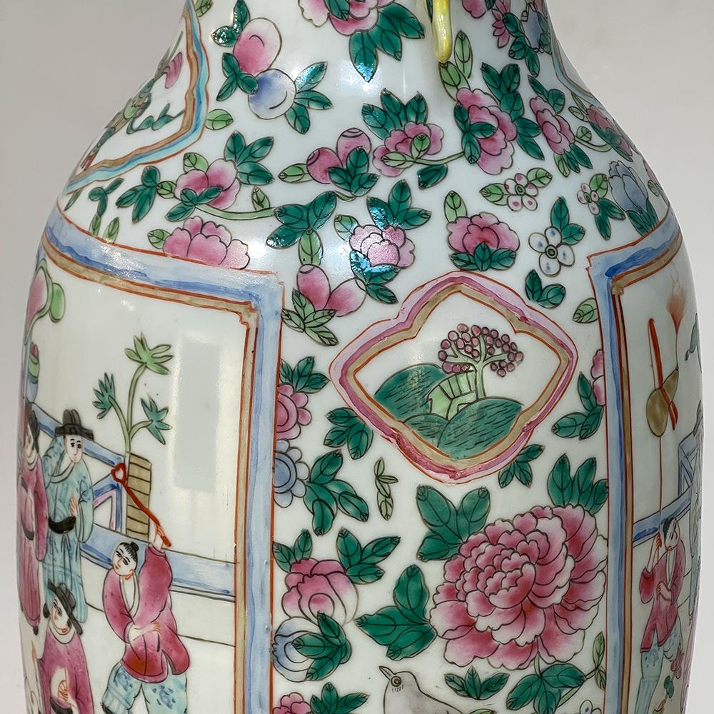 Pair Antique Chinese HandPainted Vases For Sale at 1stDibs