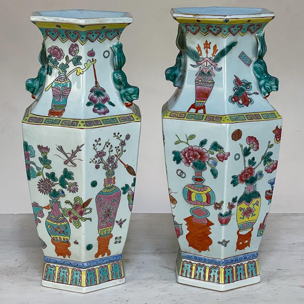 20th Century Pair Antique Chinese Hand-Painted Vases For Sale