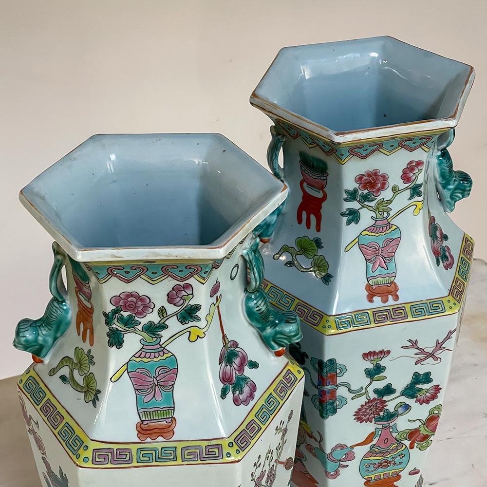 Porcelain Pair Antique Chinese Hand-Painted Vases For Sale