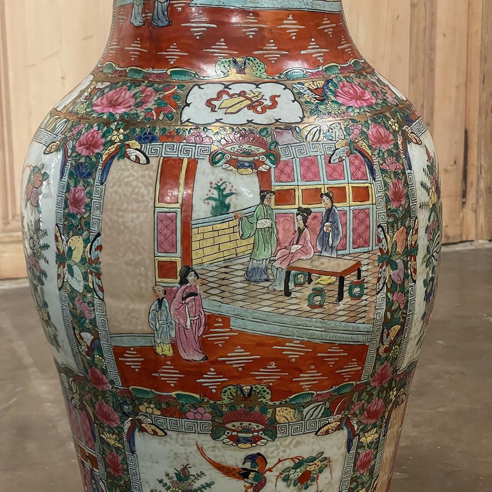 Pair Antique Chinese Hand-Painted Vases For Sale 3