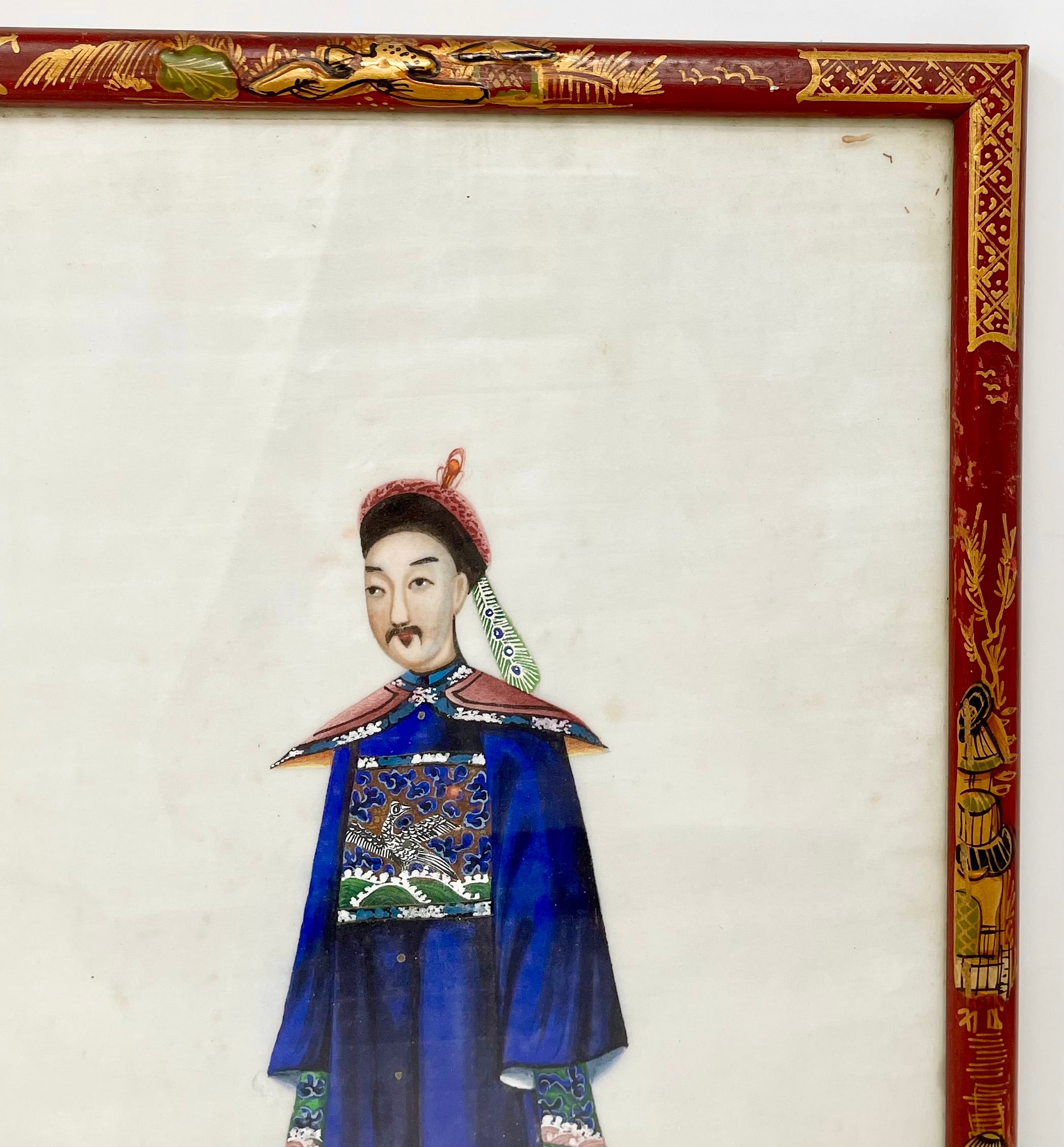 19th Century Pair Antique Chinese Paintings on Silk of Canton Figures in Traditional Costumes For Sale