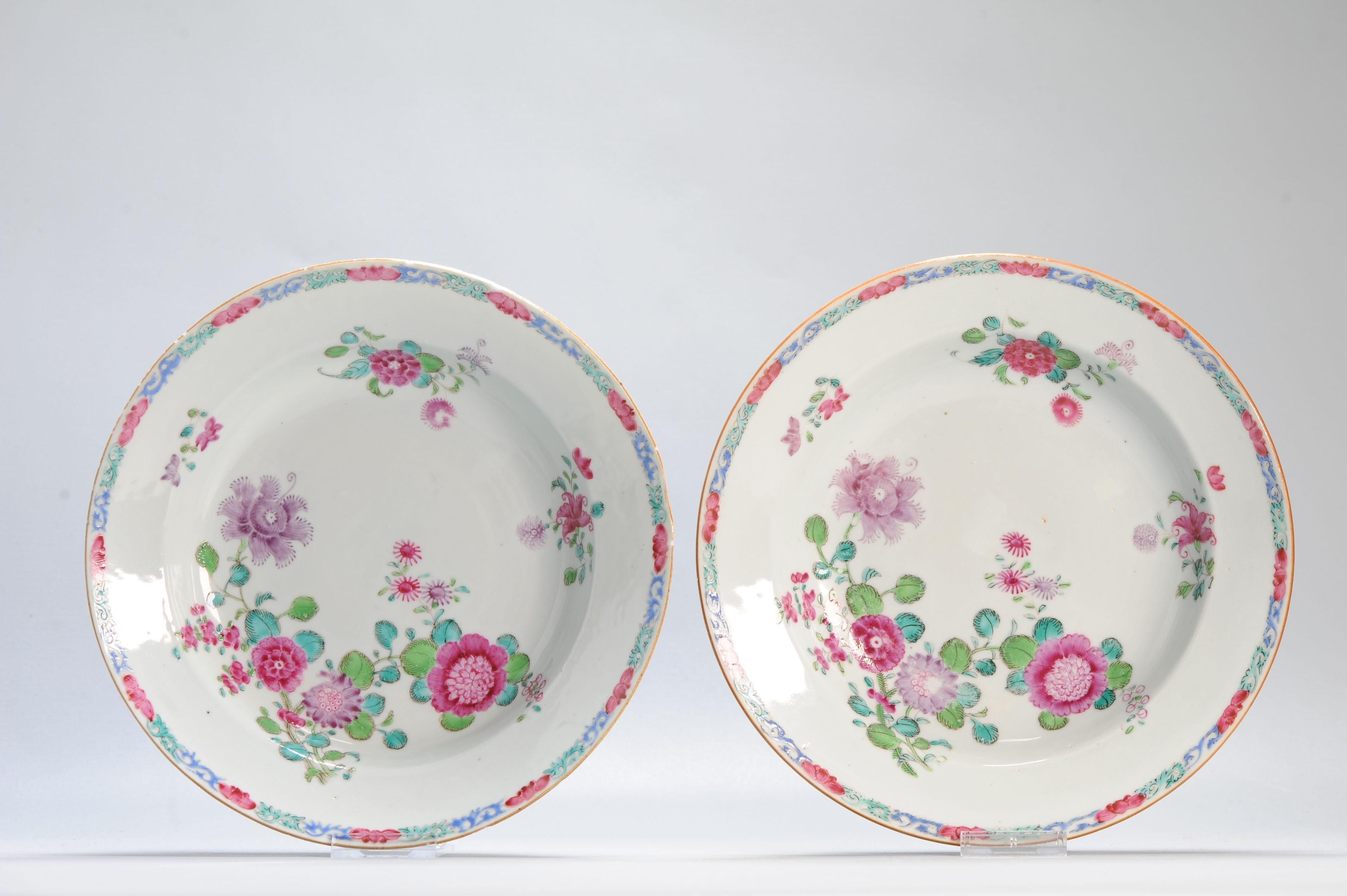 Pair Antique Chinese Porcelain 18th C QIanlong Fencai Set Dinner Plates For Sale 7