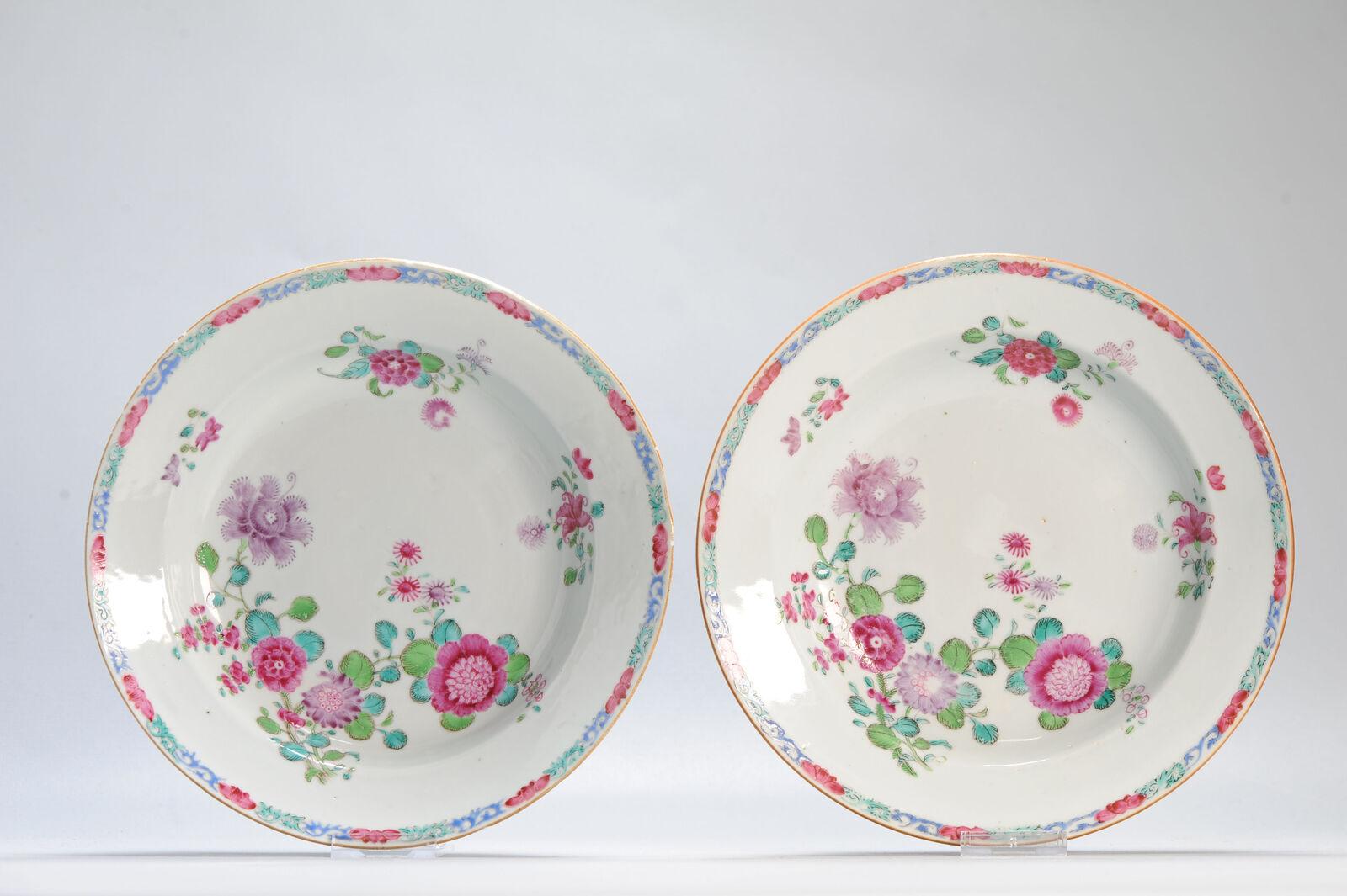 Pair Antique Chinese Porcelain 18th C QIanlong Fencai Set Dinner Plates For Sale 8