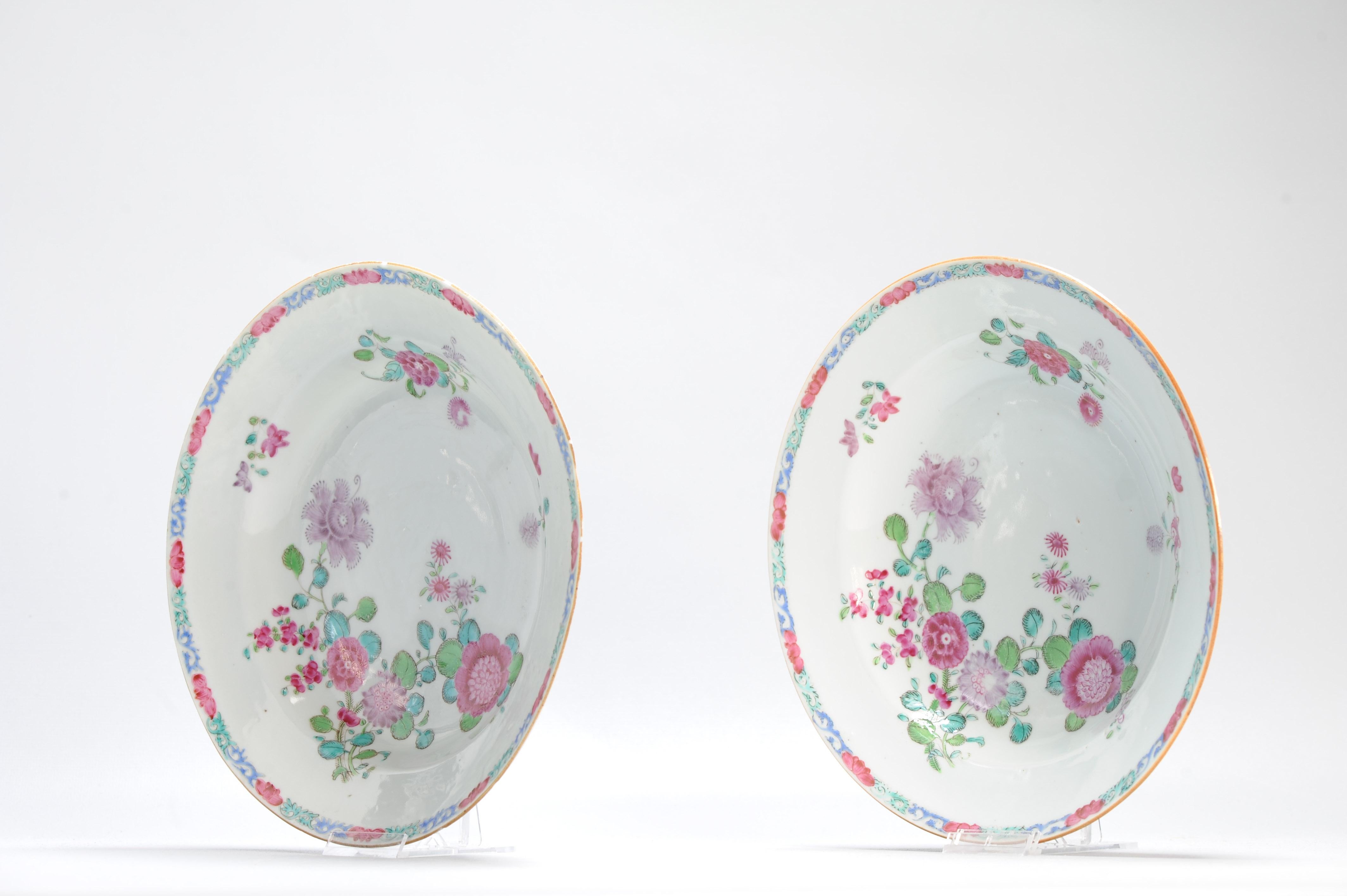 Regency Pair Antique Chinese Porcelain 18th C QIanlong Fencai Set Dinner Plates For Sale