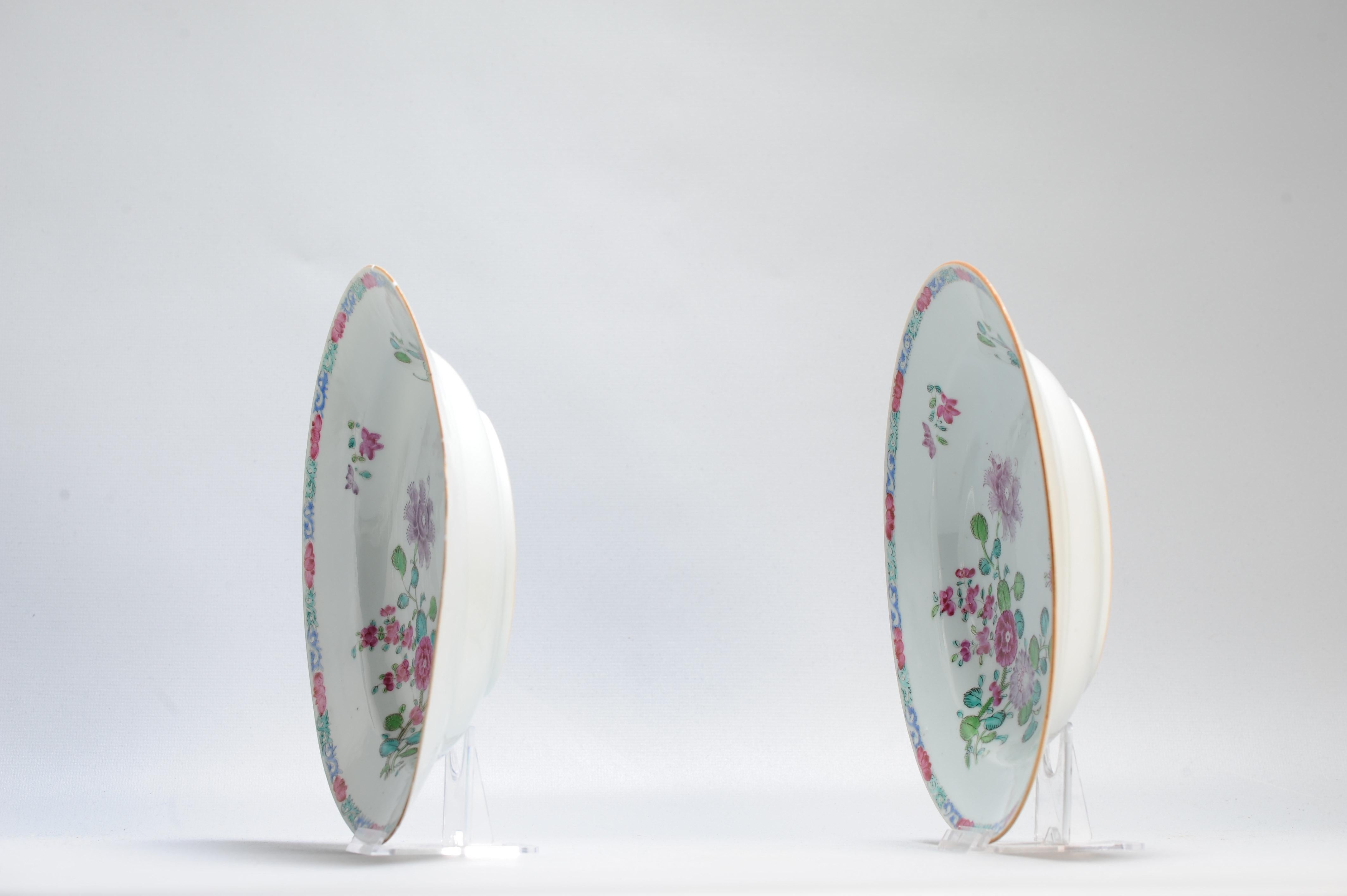 18th Century and Earlier Pair Antique Chinese Porcelain 18th C QIanlong Fencai Set Dinner Plates For Sale