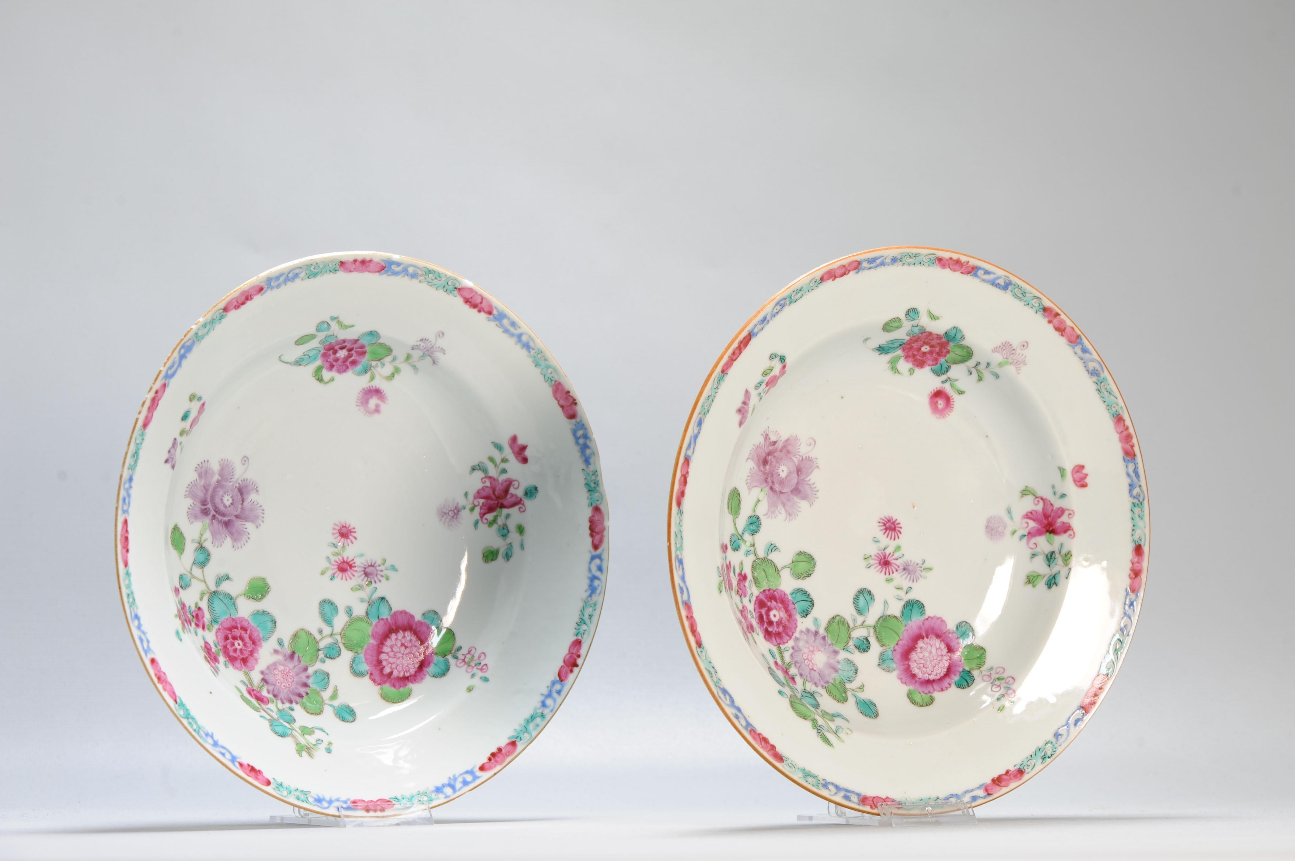 Pair Antique Chinese Porcelain 18th C QIanlong Fencai Set Dinner Plates For Sale 3