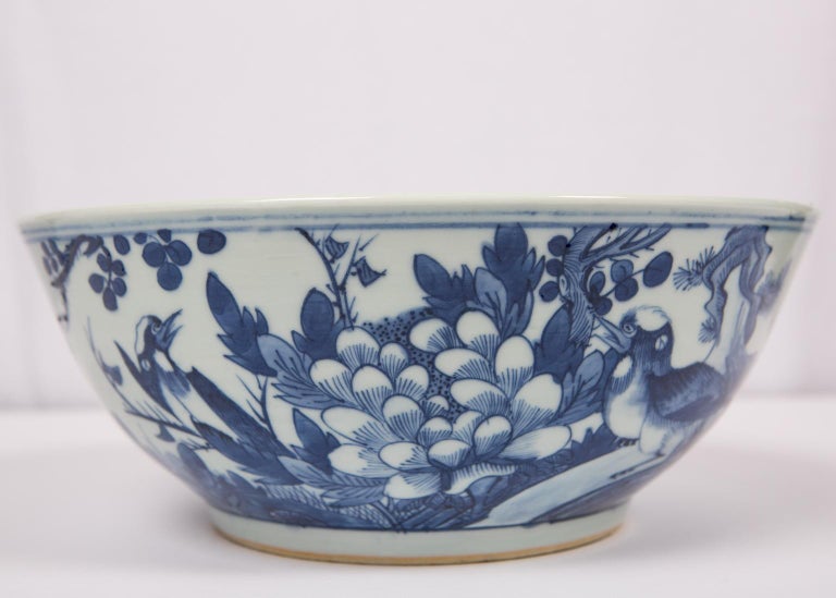 Pair Antique Chinese Porcelain Blue and White Bowls Showing One For