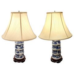 Pair Antique Chinese Porcelain Blue and White Lamps, Circa 1890's.