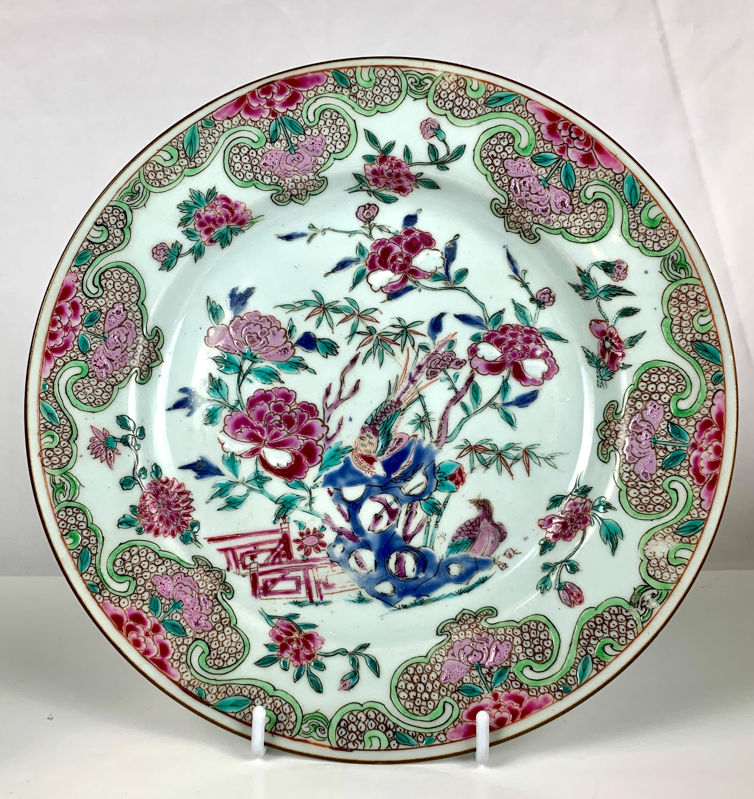 Qing Pair Antique Chinese Porcelain Dishes Hand-Painted Made 18th Century, Circa 1770