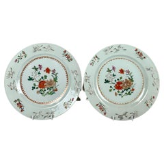 Pair Antique Chinese Porcelain Plates Famille Rose Made Circa 1770