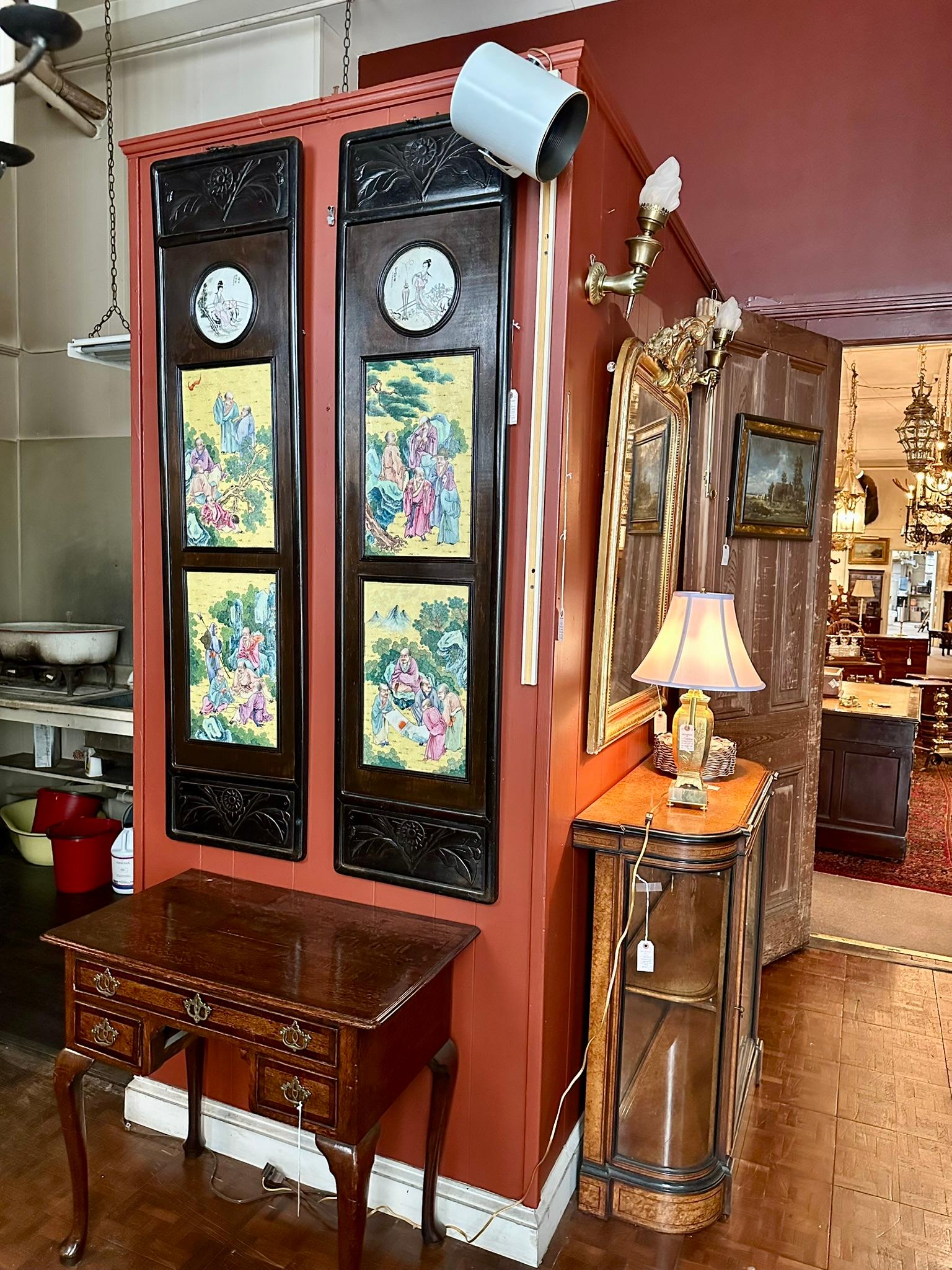 Pair Antique Chinese Porcelain Teakwood Plaques, Circa 1900. For Sale 12