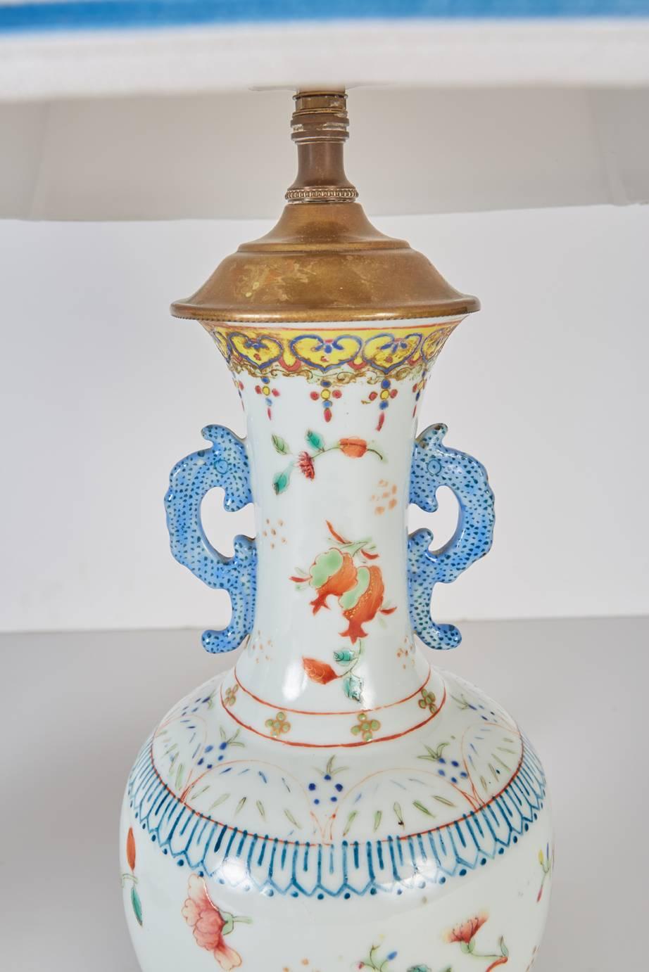 Chinese Export Pair of Antique Chinese Porcelain Vases Mounted as Lamps