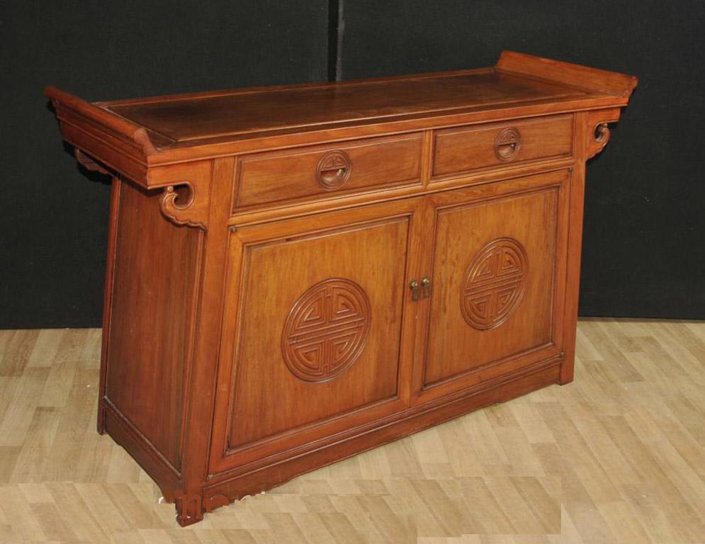 Pair Antique Chinese Tables, Mahogany Sideboards Console Tables Cabinet In Good Condition In Potters Bar, GB