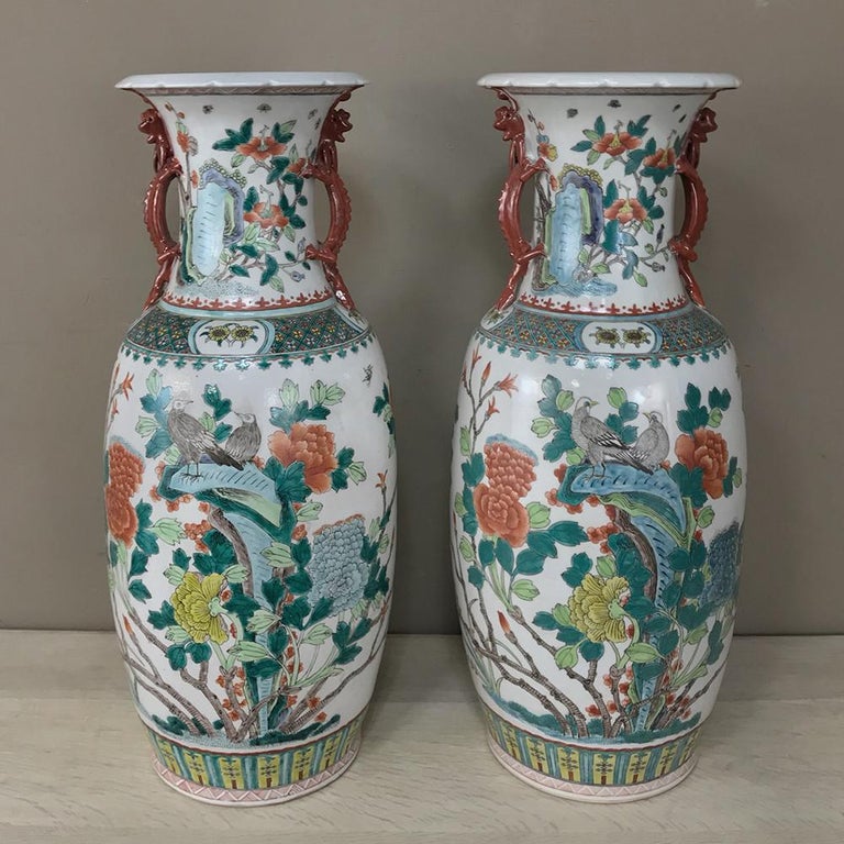 Pair Antique Chinese Vases with Dragons at 1stDibs