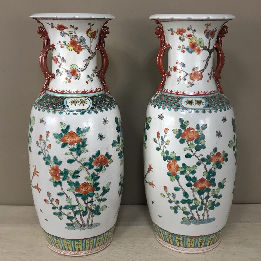 Hand-Painted Pair Antique Chinese Vases with Dragons