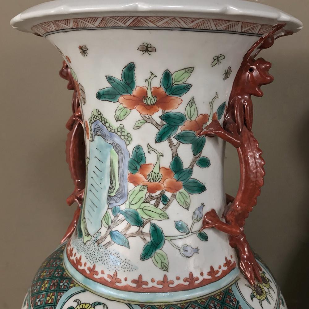 Pair Antique Chinese Vases with Dragons In Good Condition In Dallas, TX