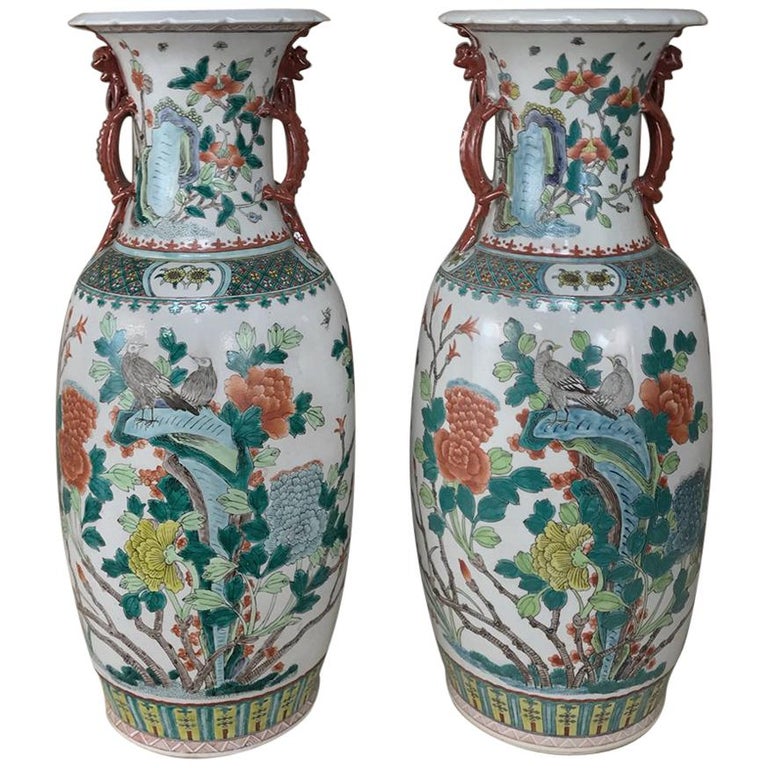 Pair Antique Chinese Vases with Dragons at 1stDibs