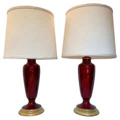 Pair Antique Chinoiserie Red Polychrome Enamel Urns Made into Lamps, Circa 1900