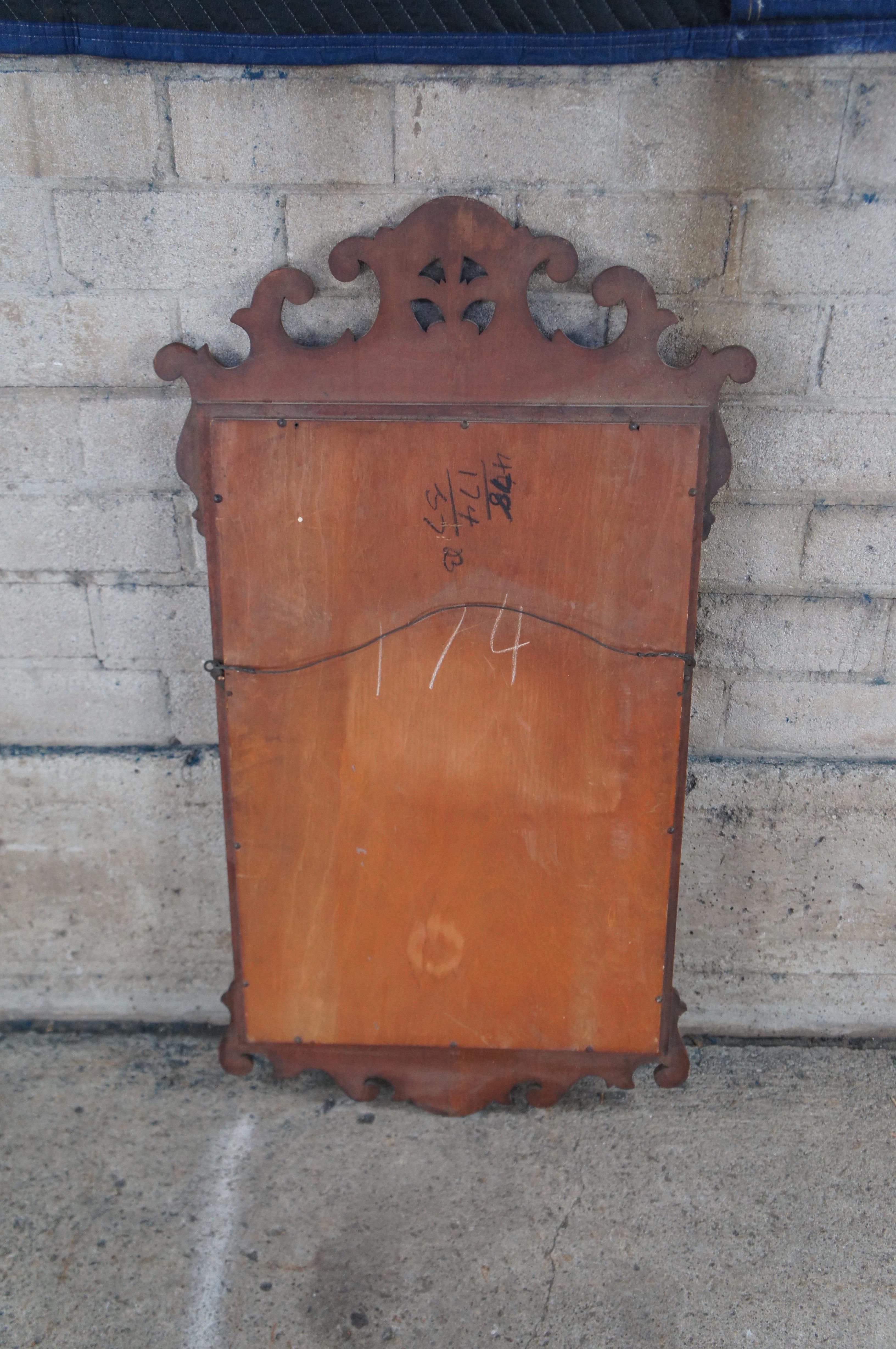 Pair Antique Chippendale Mahogany Prince of Wales Feathers Wall Hanging Mirrors 6