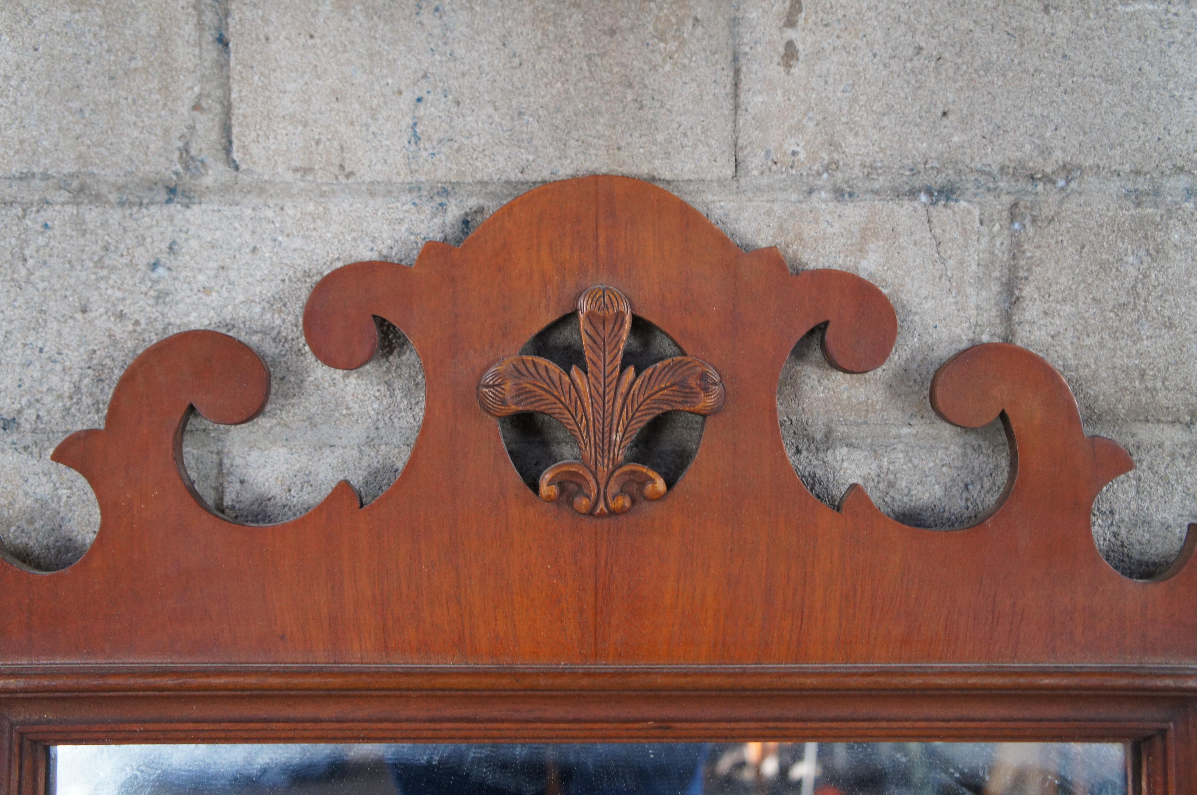 20th Century Pair Antique Chippendale Mahogany Prince of Wales Feathers Wall Hanging Mirrors