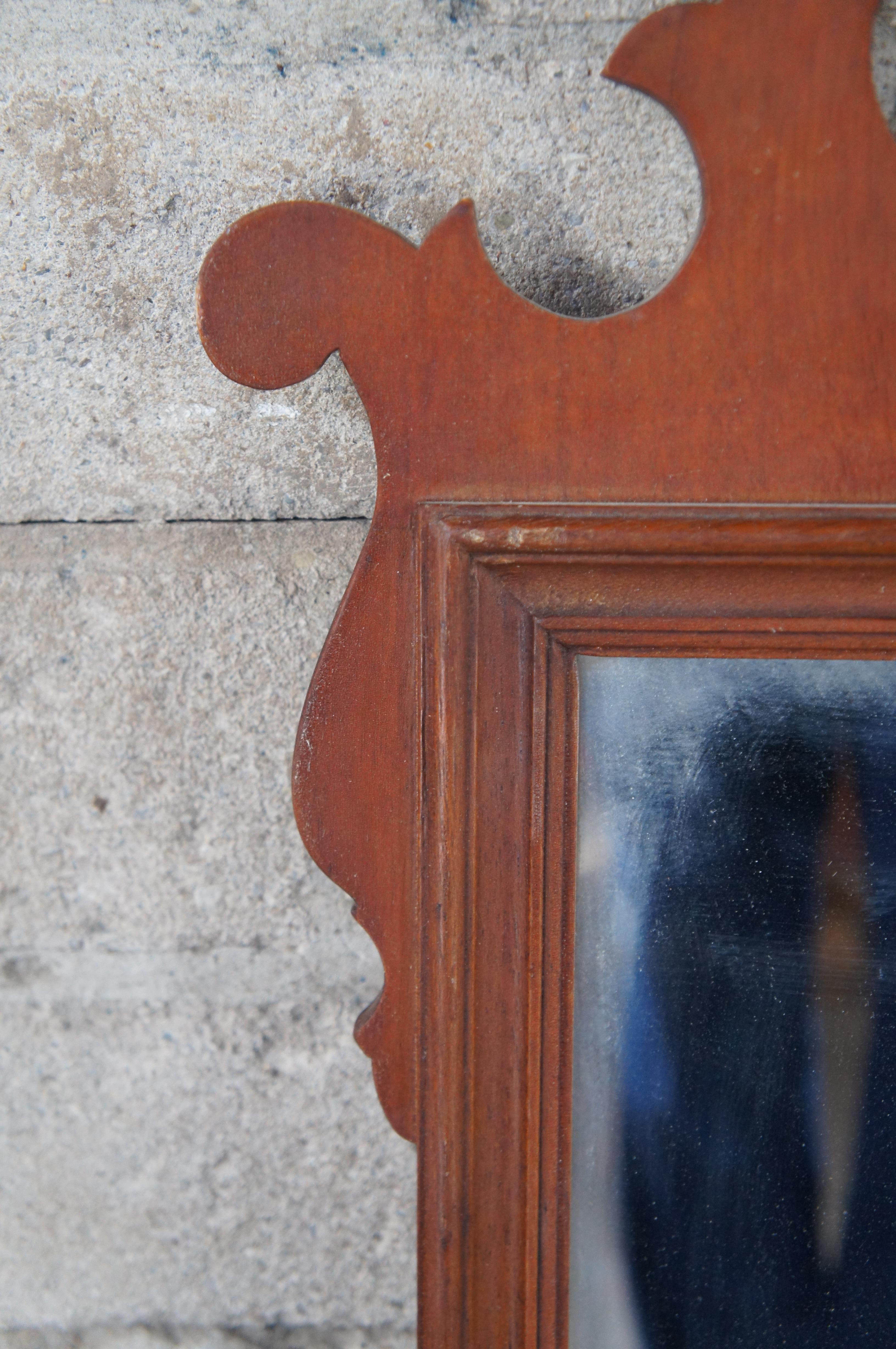 Pair Antique Chippendale Mahogany Prince of Wales Feathers Wall Hanging Mirrors 1