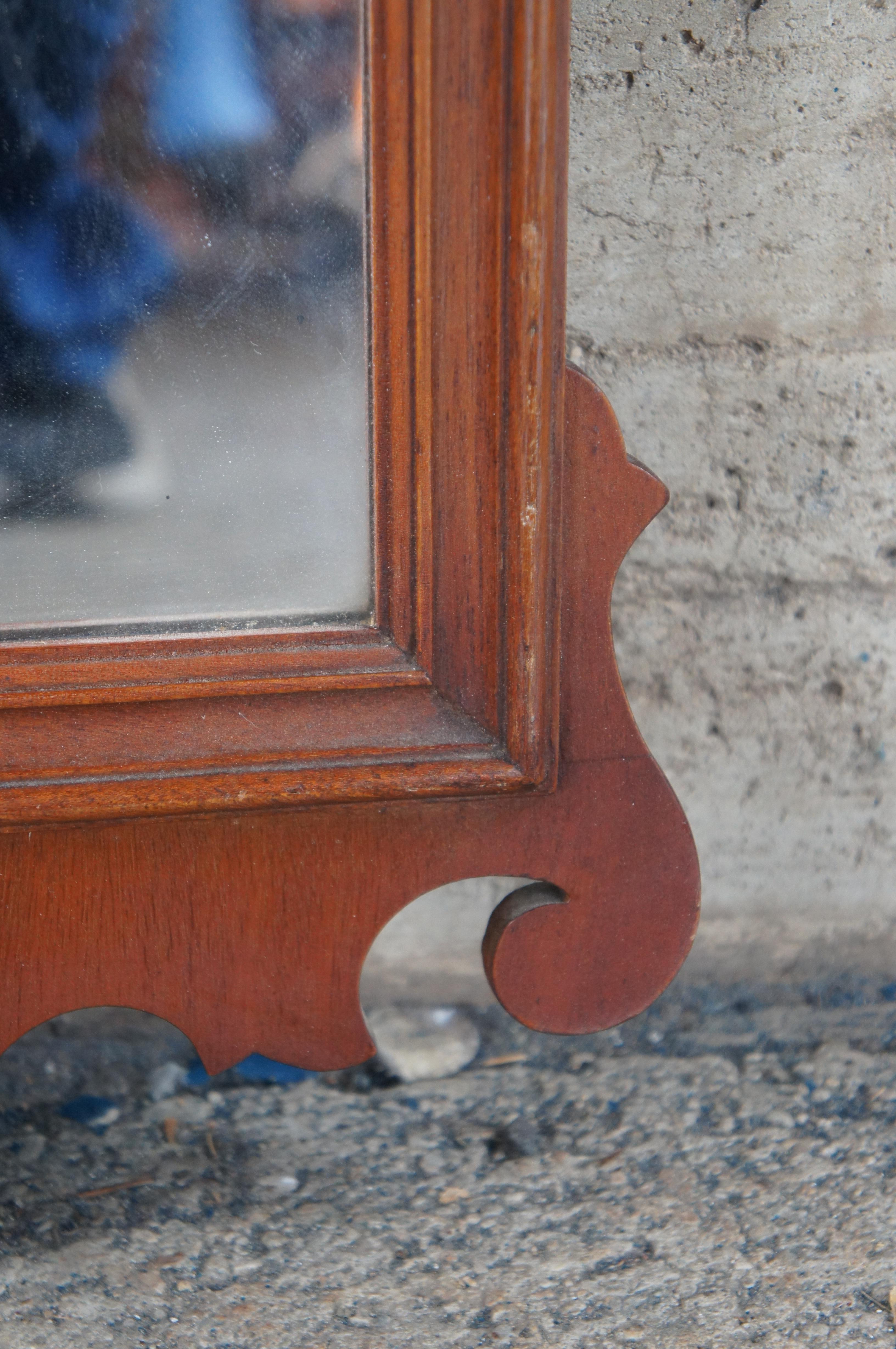 Pair Antique Chippendale Mahogany Prince of Wales Feathers Wall Hanging Mirrors 3