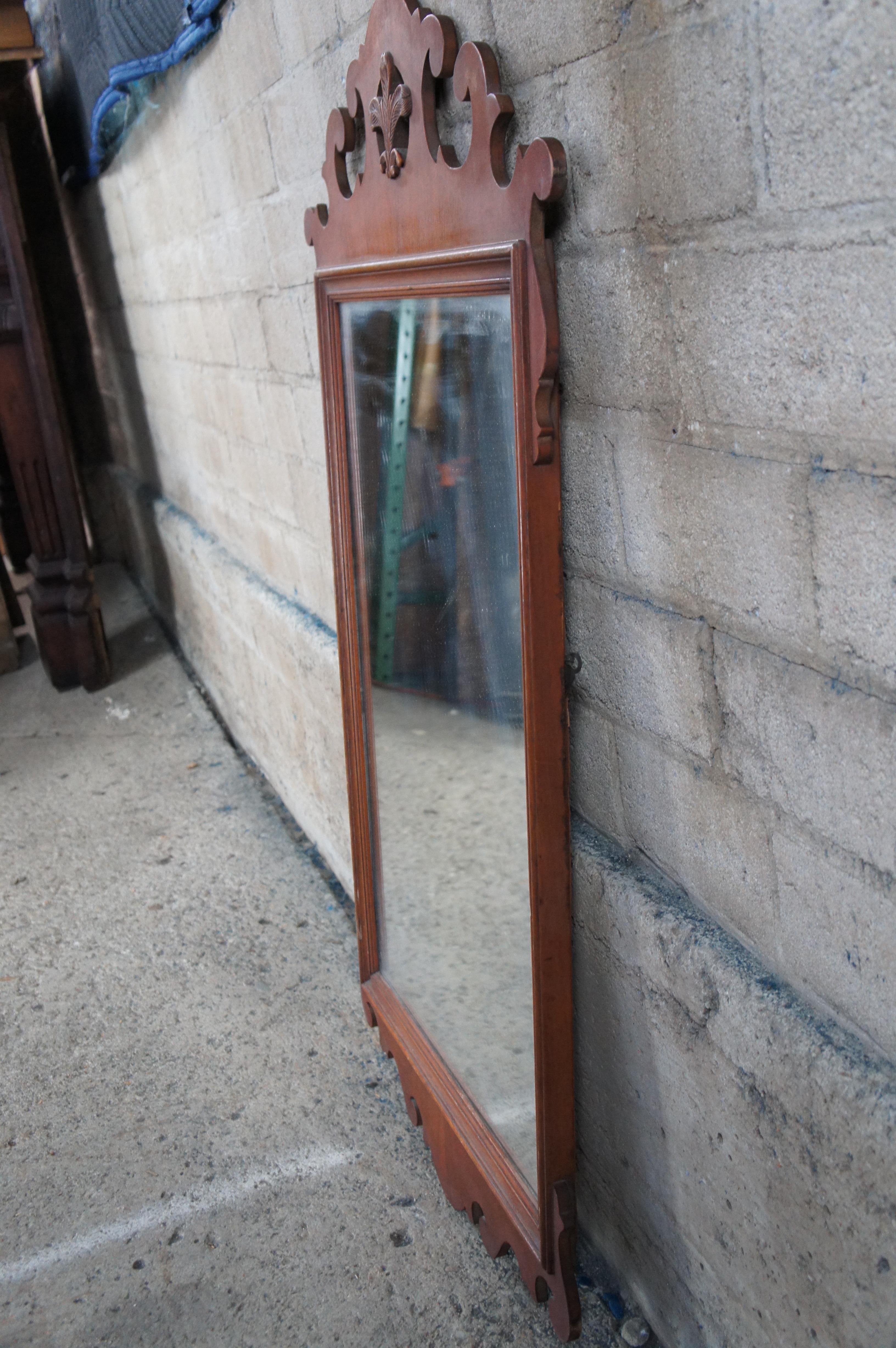 Pair Antique Chippendale Mahogany Prince of Wales Feathers Wall Hanging Mirrors 4