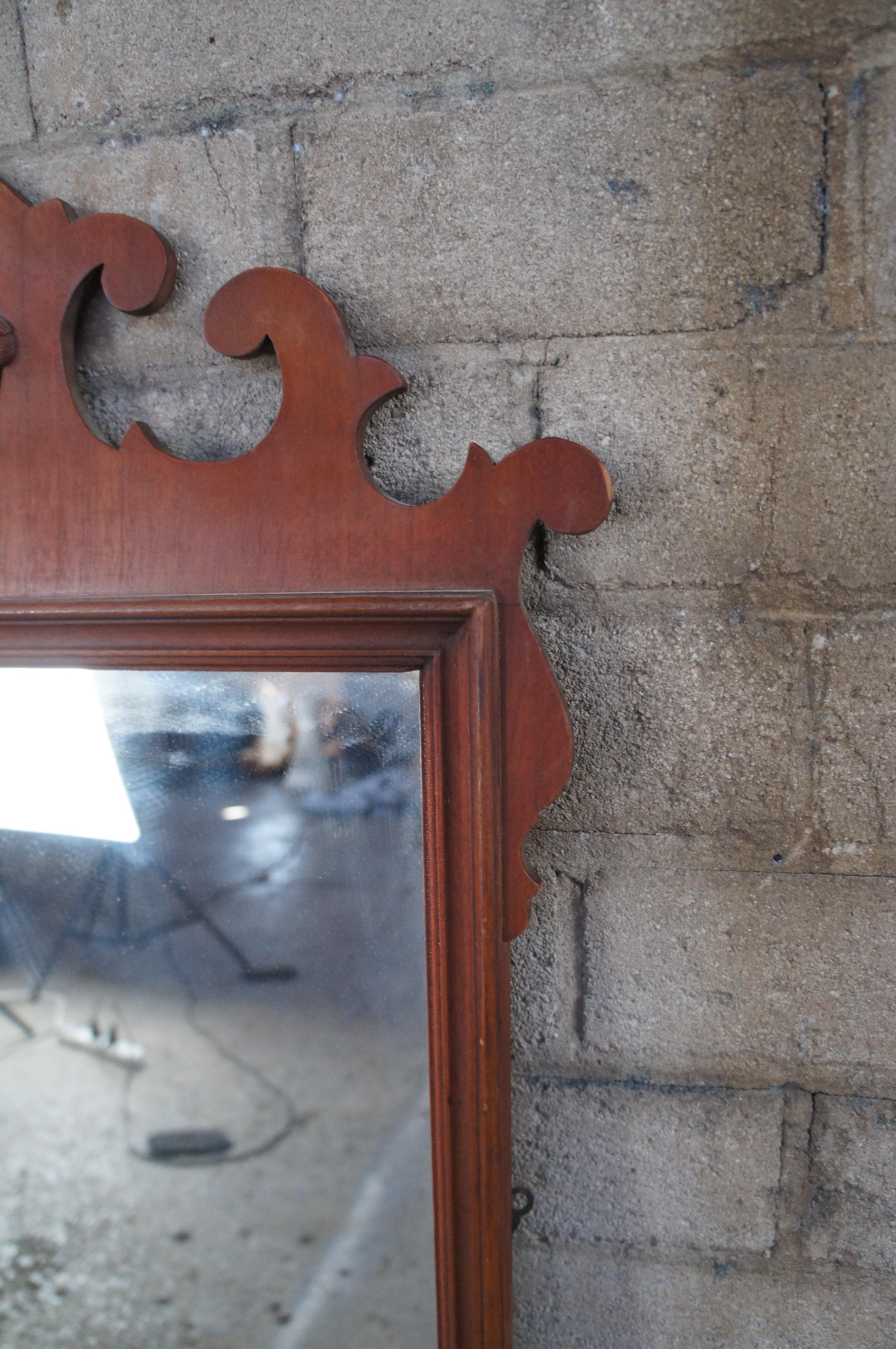 Pair Antique Chippendale Mahogany Prince of Wales Feathers Wall Hanging Mirrors 5