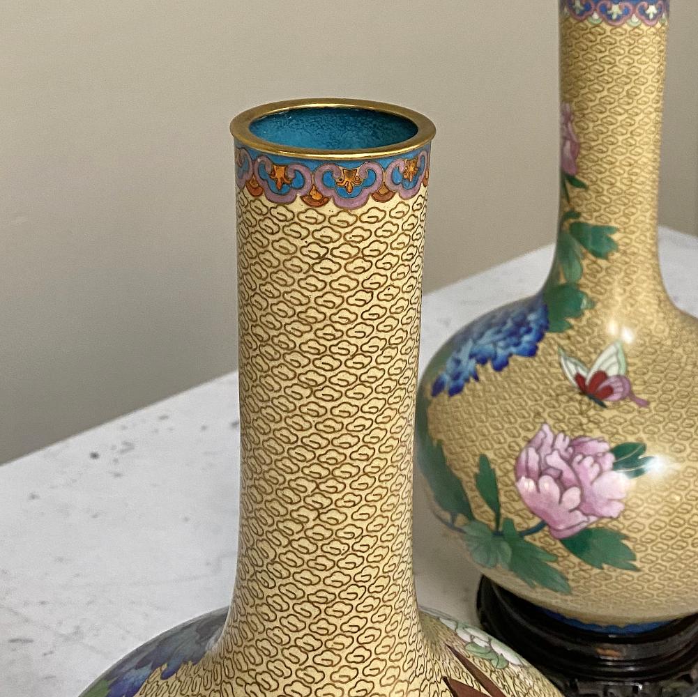 Brass Pair of Antique Cloisonné Vases