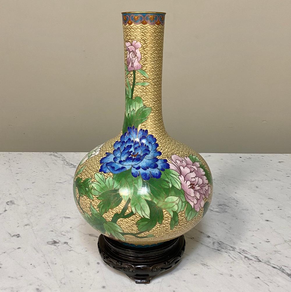 Chinoiserie Pair of Antique Cloisonné Vases