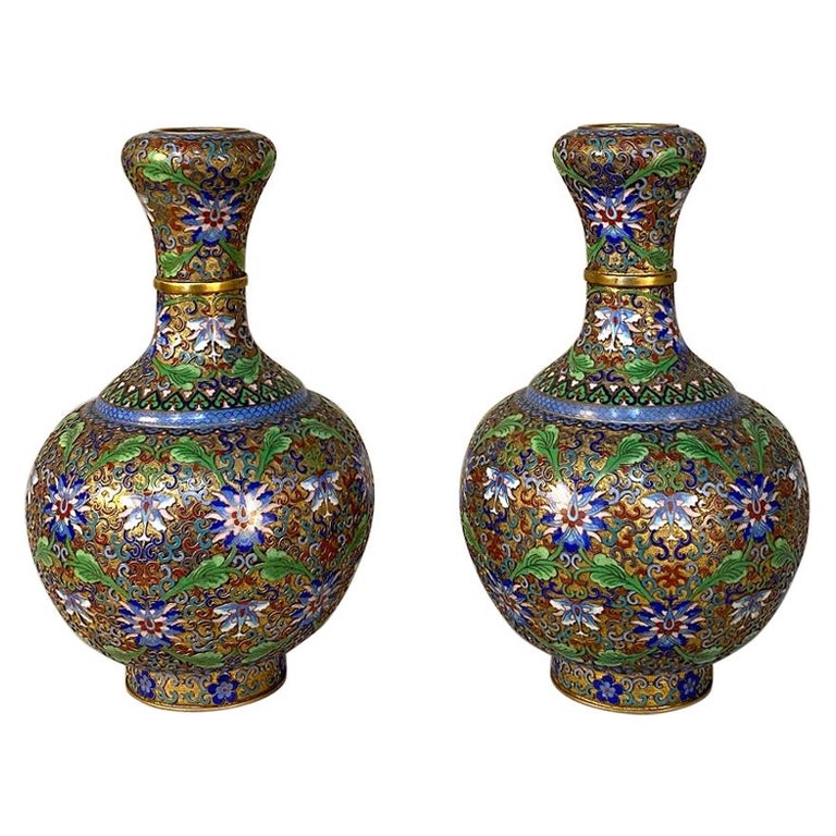 Pair of Antique Cloisonné Vases For Sale at 1stdibs