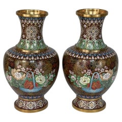 Pair Antique Cloissone Vases