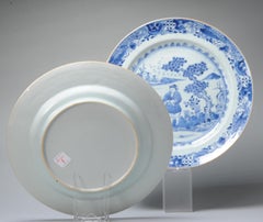 Pair Antique Cobalt Blue Dishes Figures in landscape Chinese Porcelain, 18th C
