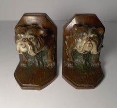 Pair of Antique Cold Painted Bronze Bookends, Bulldog, circa 1900