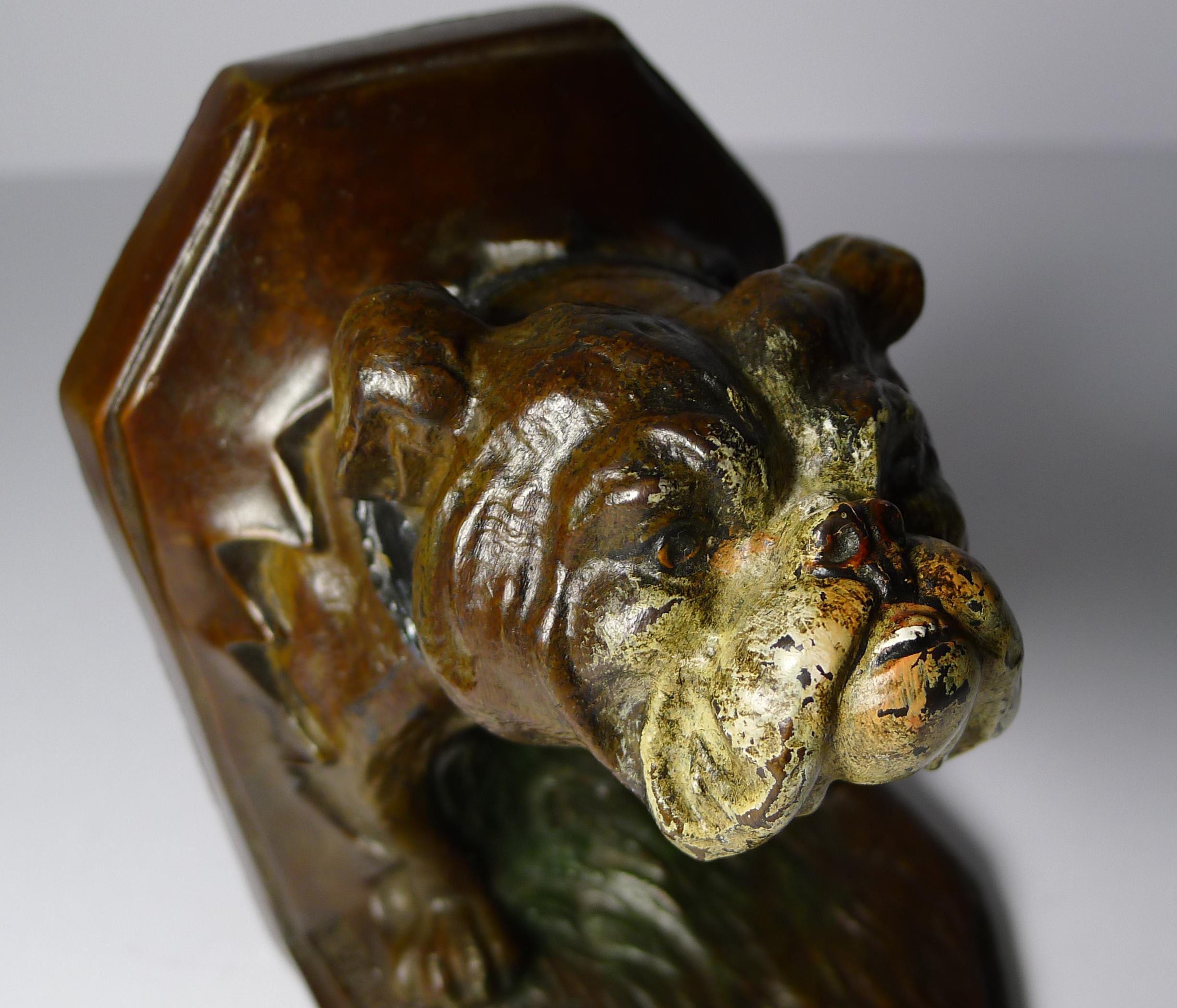 Early 20th Century Pair of Antique Cold Painted Bronze Bookends, Bulldog, circa 1900 For Sale