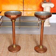 Pair of Antique Copper Brass Jardinière Stands, 19th Century