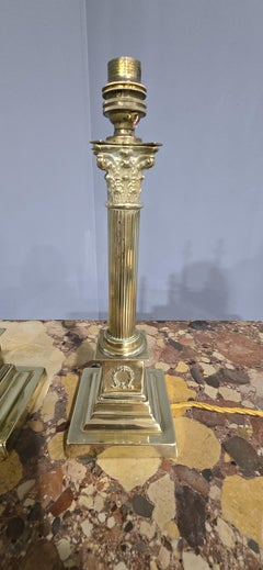 Pair Antique Corinthian Column Lamps